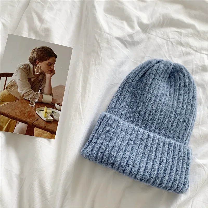 Sky Blue Зимняя кашемировая шапка для женщин Beanie хип хоп Милая зимняя шапочка вязаная теплая шапка шапки унисекс теплая шапочка-бини - Цвет: Sky Blue