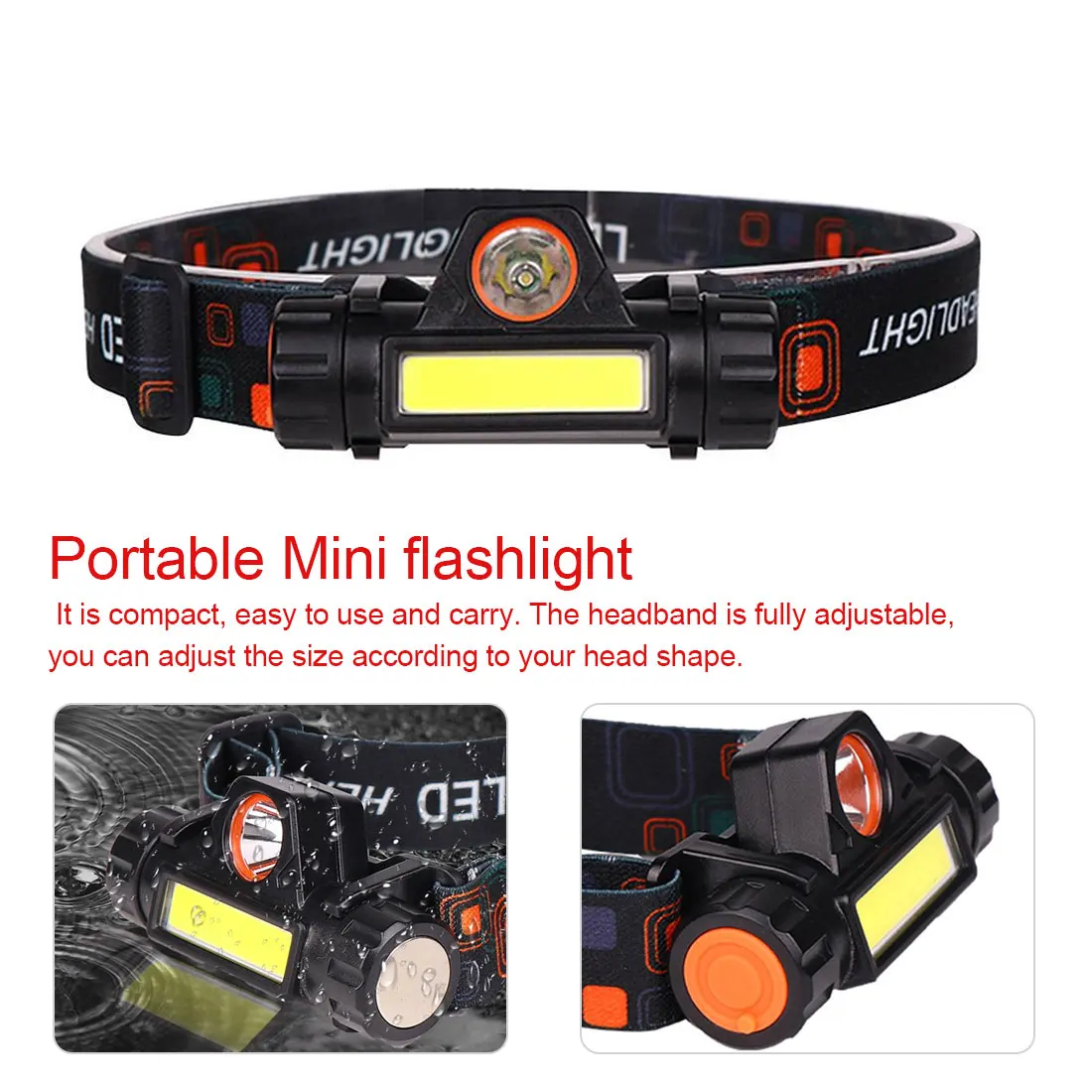 

1pcs 8000LM Portable Mini flashlight lantern LED dual-use Headlamp Built-in Battery USB charging Outdoor camping headlight