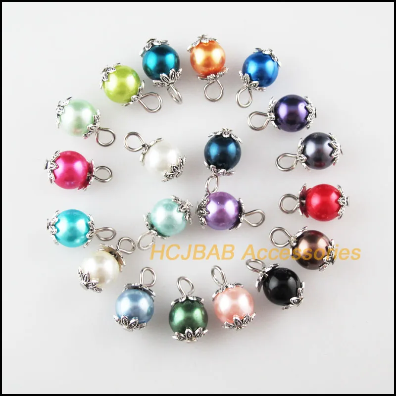 

20Pcs Flower Lotus Mixed Round Glass Beads Charms Pendants 8x15mm