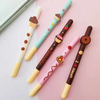 

1X Cute Silicone Cookies Biscuit Gel Pen Rollerball Writing Signing Pen School Office Supply Student Stationery Black Ink 0.5mm