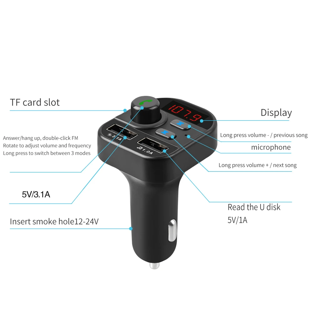 Многофункциональная BT5.1 FM передатчик Dual USB Автомобильное зарядное устройство Поддержка Hands-free TF карты U диска музыкальный плейер 805E Автомобильный MP3-плеер