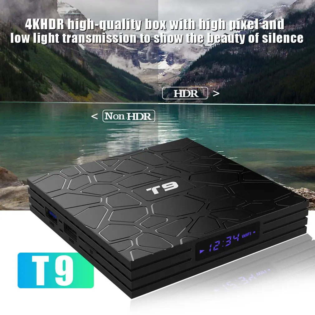 Android TV Box T9 Android 9.0 TV Box 4GB DDR3 RAM 64GB ROM RK3318 Bluetooth 4.2 Support 2.4G WiFi 4K Set Top Box Smart TV