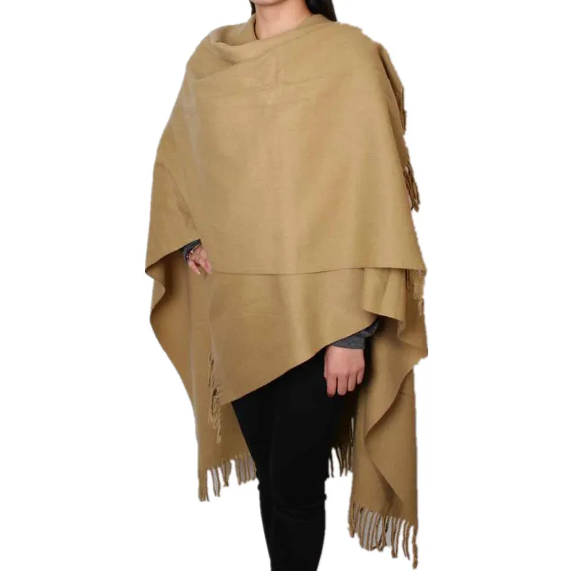 

Fashion Camel Women's 100% Wool Pashmina Scarf Winter Thick Cashmere Shawl Tassels Cape Poncho Solid Color 200 x 70cm