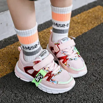 

New Children Girls Running Shoes Pink Black Girls Casual Sneakers Kids Patchwork Color Soft Shoes Non-Slip Sport Trainers Girls