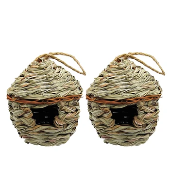 

2 Pack Grass Bird Hut ,Cozy Resting Place for Birds,Provides Shelter From Cold Weather,Hand Woven Bird Houses Nest