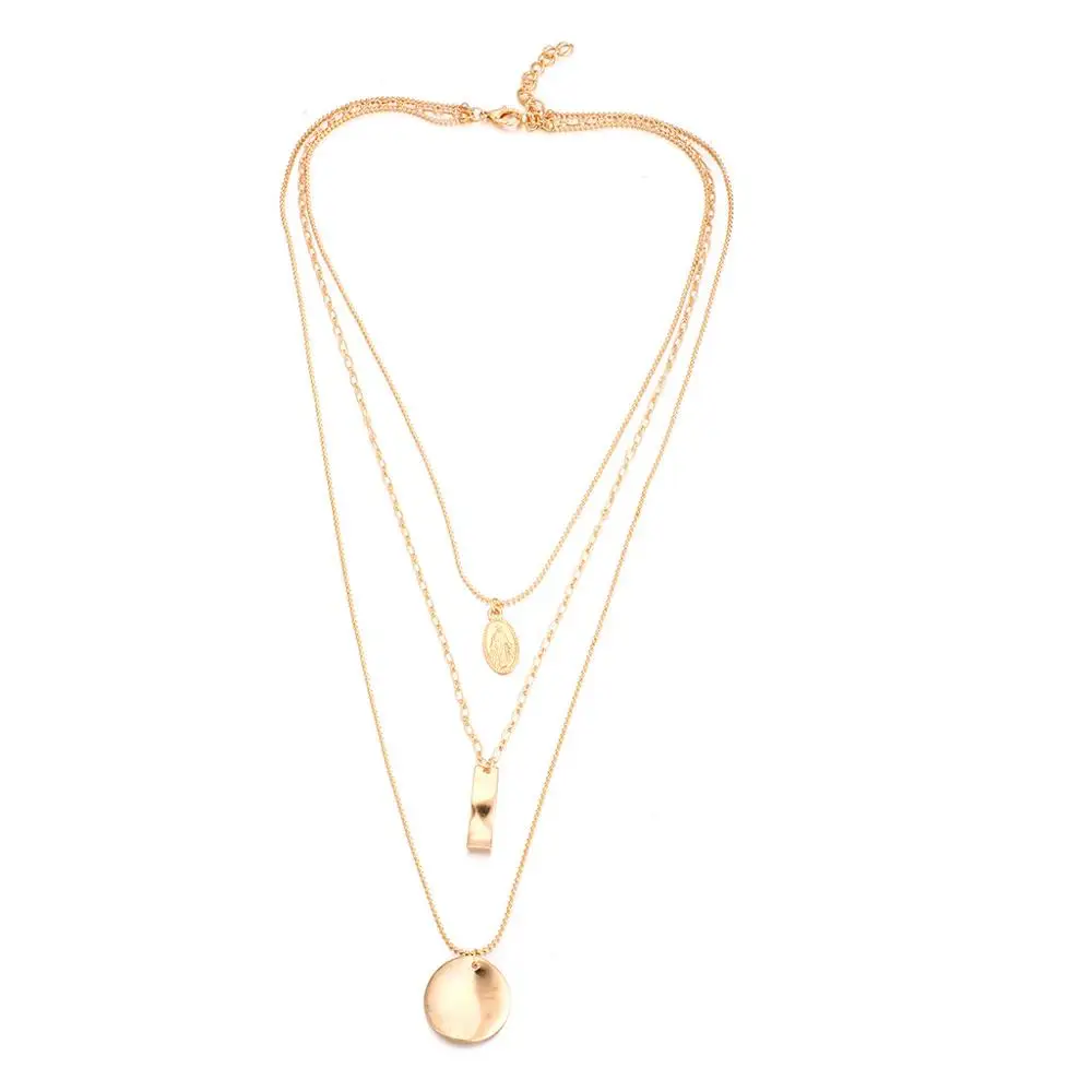 

Simple Alloy Long Section Round Piece Multi-layer Necklace Jewelry 2019 #4U09