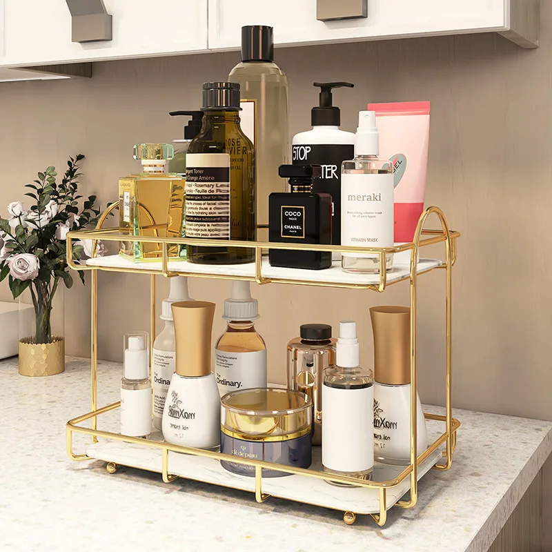 Light Luxury Countertop Makeup Organizer Wall-mounted Care Products Perfume Bathroom Cosmetics Storage Floor Shelf | Дом и сад