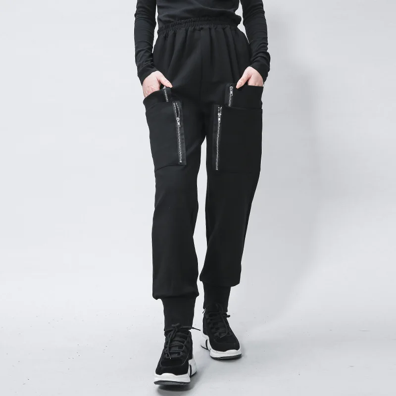 

Cargo Pants Women Cotton High Waist Female Plus Size Black Trousers Bunch Bottom with More Zipper Pockets 2020 Spring Summer