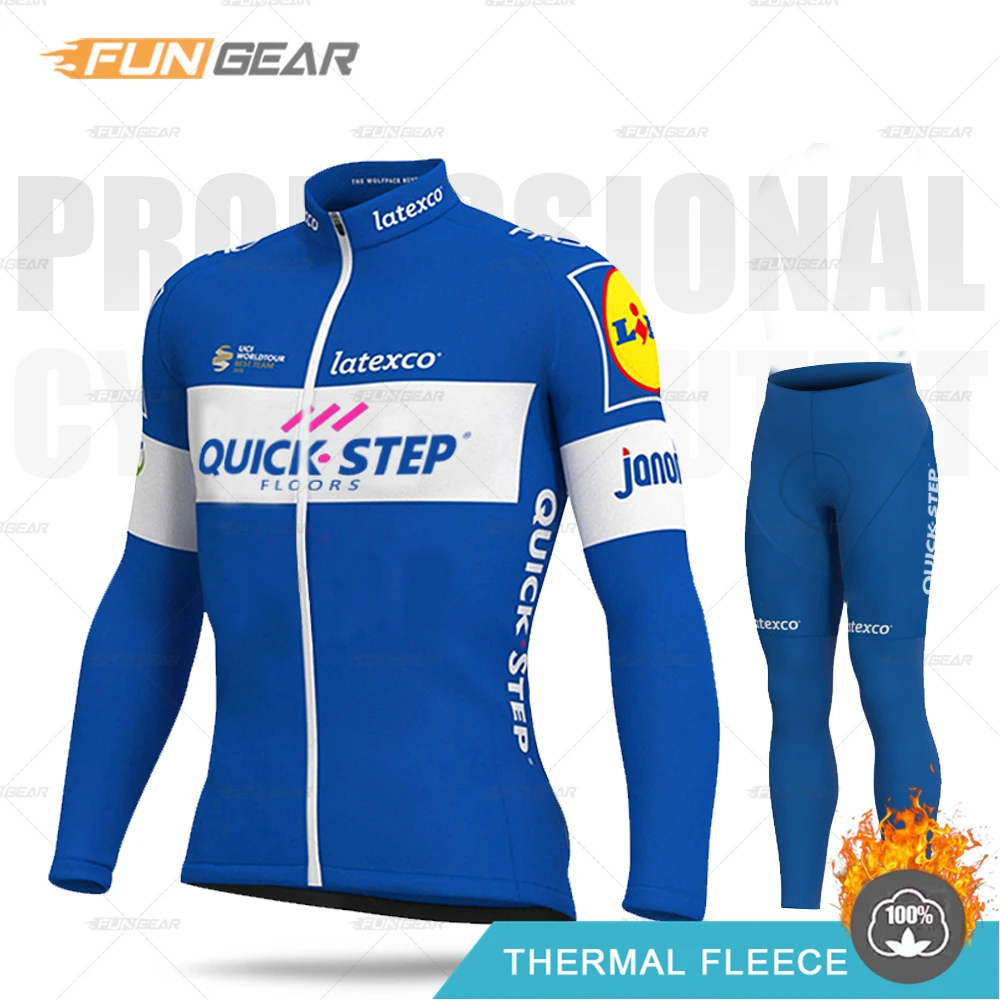 NORMAL SET QUICK STEP Pro Team Велоспорт Джерси Набор Зима с длинным рукавом Одежда для велоспорта термо флис MTB Одежда для мужчин дорожный велосипед униформа - Цвет: NORMAL SET