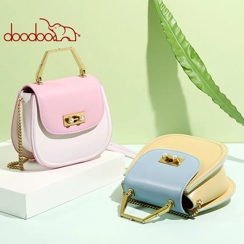 

DOODOO Women's Bag 2020 Spring and Summer New Wave Fashion Hit Color Saddle Bag Sweet Age-Reducing Shoulder Diagonal Bag