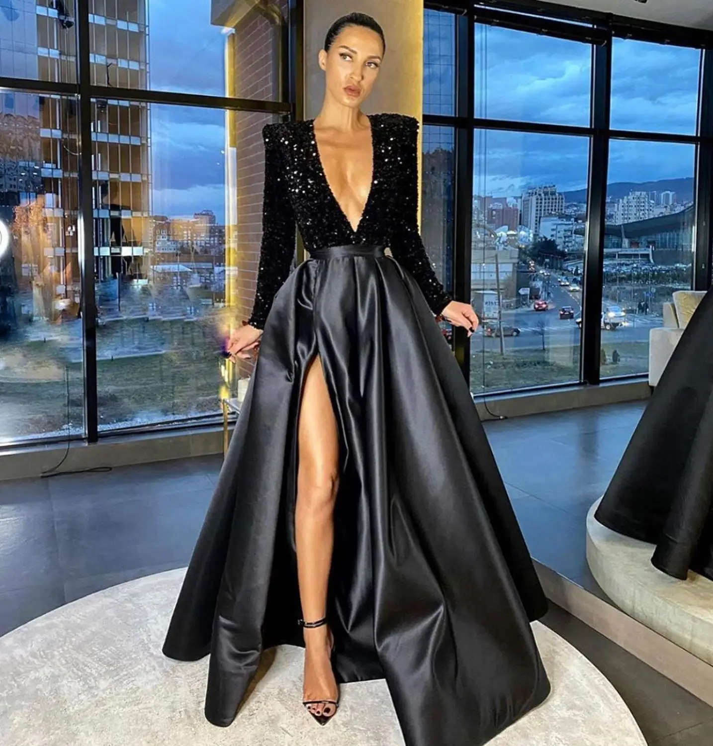 Two Pieces Prom Dresses Long Sleeves 