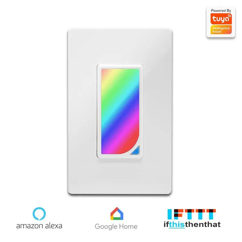 

US Wifi Smart Home Light Dimmer Switch LED RGB Scene 1200 Colors Light Switch Compatible with Smart Life Tuya Google Home Alexa