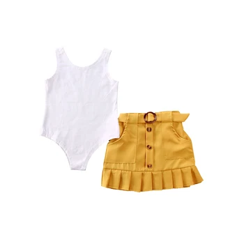 

2020 Baby Summer Clothing 1-5T Infant Kids Sleeveless Clothes White Bodysuit Top Ruffle Skirt 2Pcs Set Outfits