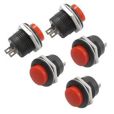 

5 x Momentary SPST NO Red Round Cap Push Button Switch AC 6A/125V 3A/250V