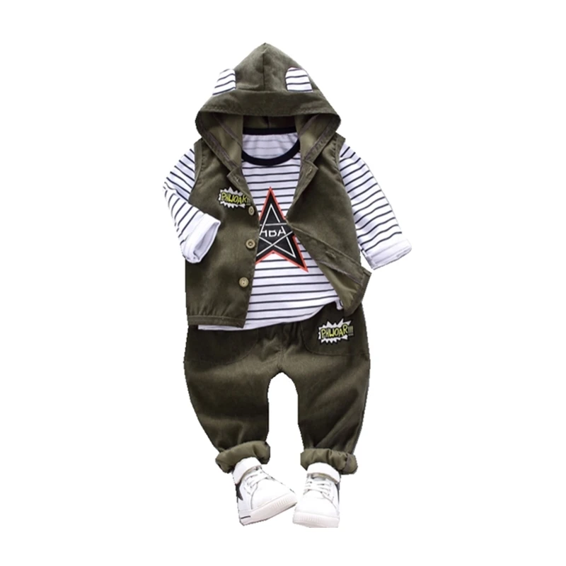

Spring Autumn Children Baby Casual Hooded Vest Pants 3pcs/sets Infant Sports Clothes Outfit Toddler Suits Boys Kids Tracksuits