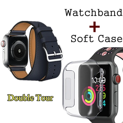 Indigo Herm логотип Swift кожаный двойной тур часы ремешок для Apple Watch серии 5 4 3 2 1 44 мм 40 мм Замена для iWatch 42 мм 38 мм - Цвет ремешка: Indigo