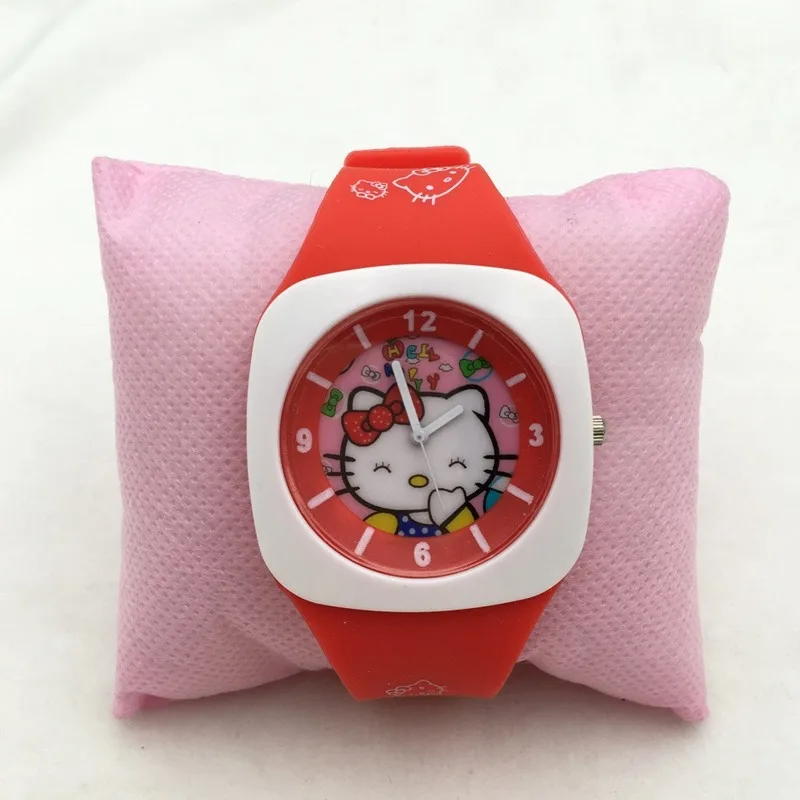 Красный Hello kitty Cat повседневные часы для девочек, детские милые часы с силиконовым ремешком, студенческие милые детские кварцевые наручные часы - Цвет: Красный