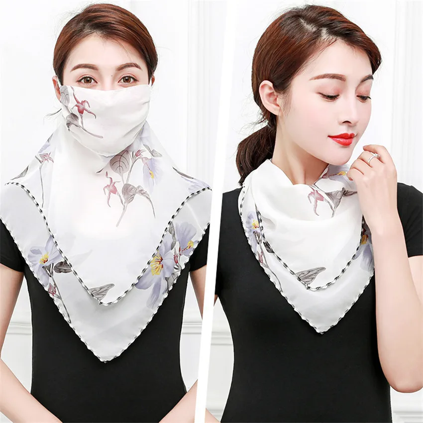

36 Colors Women Face Mask Scarf Fashion 2020 Summer Sunscreen Scarf Female Face Masks Elegant Print Lady Chiffon Neckerchief
