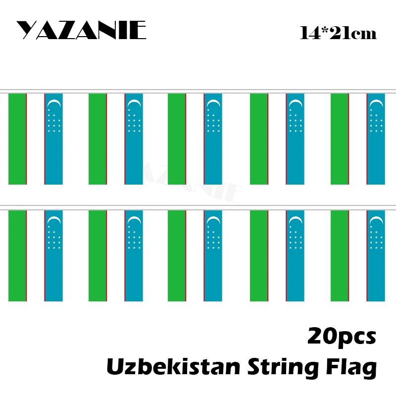 YAZANIE 14*21 см 20 шт. 5 м Узбекистан Национальный флаг висит полиэстер флаг Узбекистана Крытый небольшой флаг овсянка