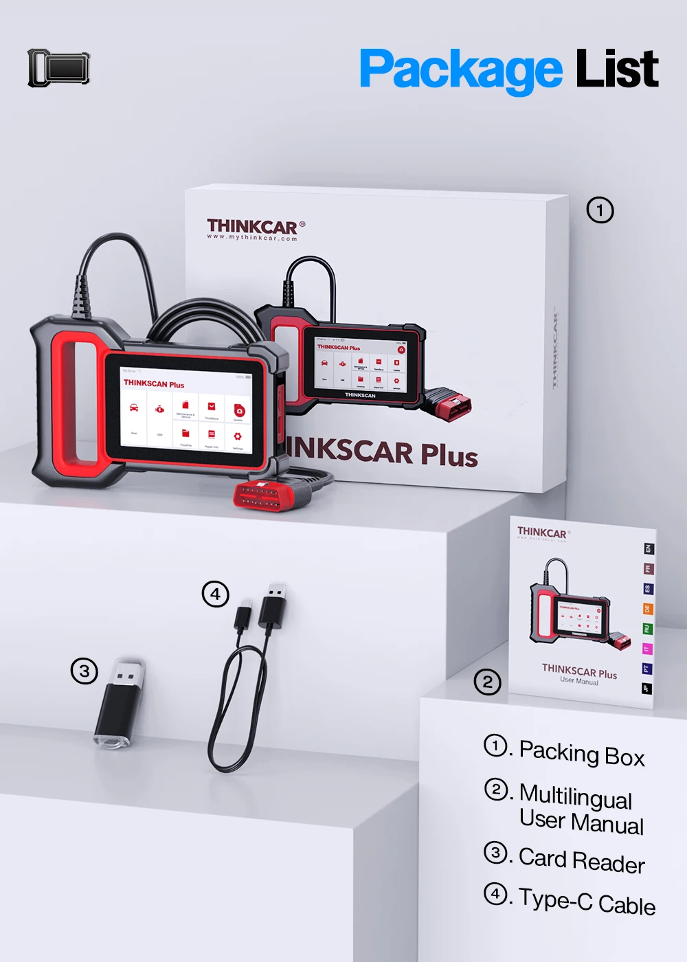 THINKCAR ThinkScan Plus S4 OBD2 Scanner ABS SRS Engine Code Reader AT BCM DPF EPB OIL EGR Reset Diagnostic Tools Free update high quality auto inspection equipment Code Readers & Scanning Tools