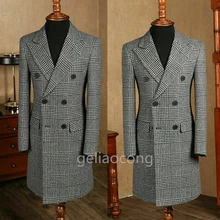  2019 New  Houndstooth Only Long Blazer Men's Suits Set Slim Fit Handsome Groom Tuxedo for Wedding Prom Dinner Formal Suits 