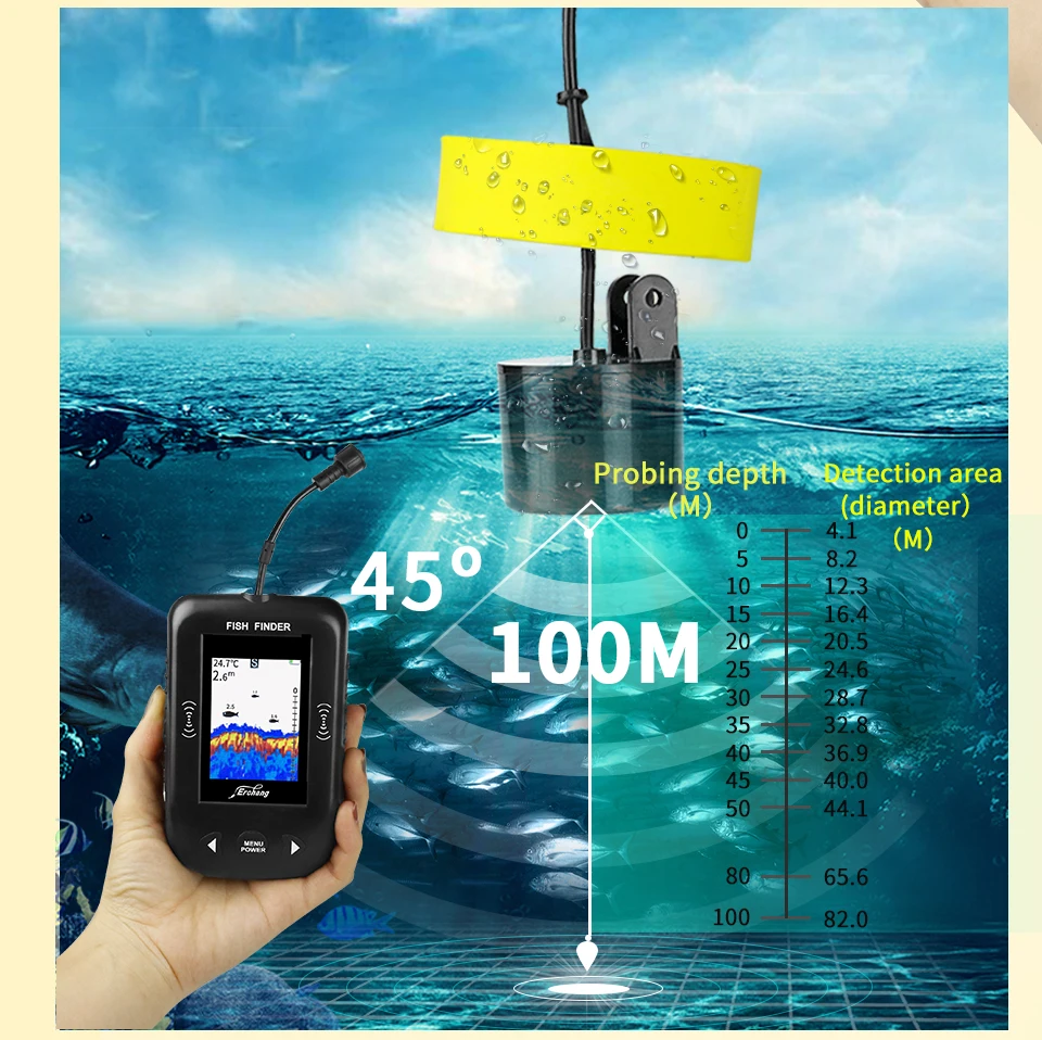 Erchang XF02 датчик рыболокатор 100 м Глубина Сигнализация эхолот lcd красочный экран эхолот для рыбалки