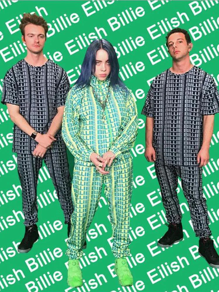 Мужские футболки летняя мода Billie Eilish 3d футболка с буквенным принтом harajuku стильная забавная футболка/толстовки/брюки неоновый зеленый наряд