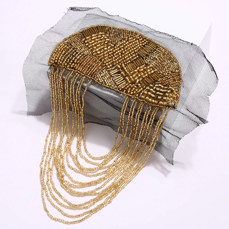 

Yhpup Fashion Stage Handmade Beads Tassel Shoulder Pins Exaggerated Vintage Punk Metal Epaulette Suit Shirt Epaulet Jewelry New