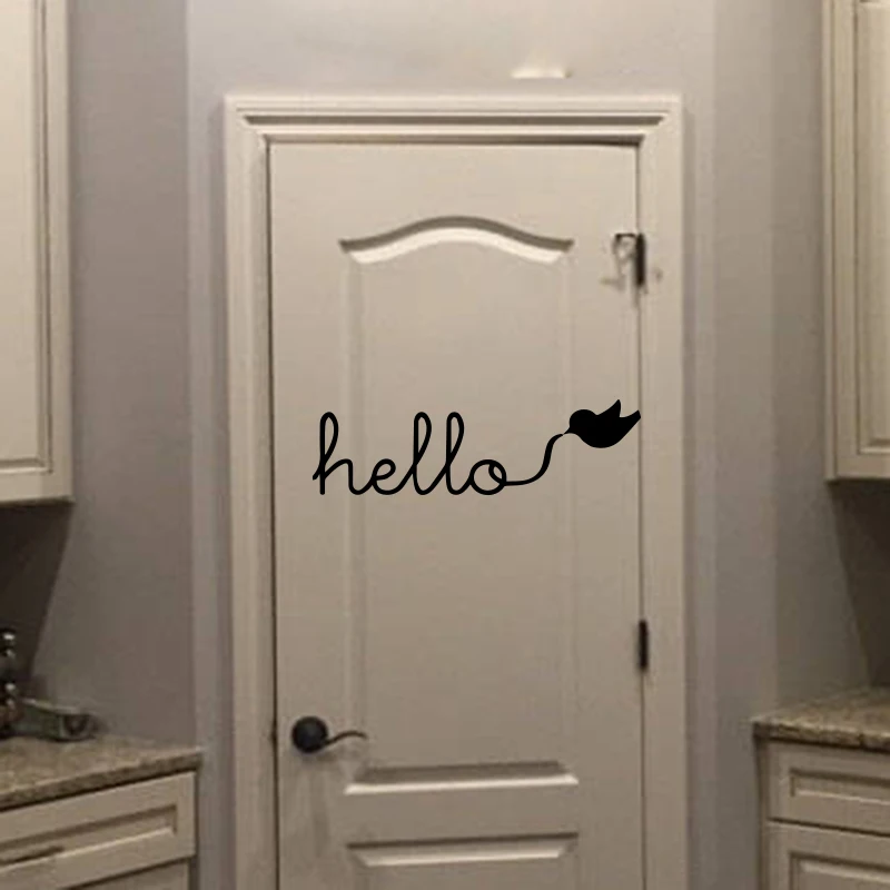 Cartoon Hello Flying Bird Door Entryway Mirrorl Sticker Bedroom Bathroom Hello Animal Door Welcome Quote Decal Vinyl Home Decor (3)