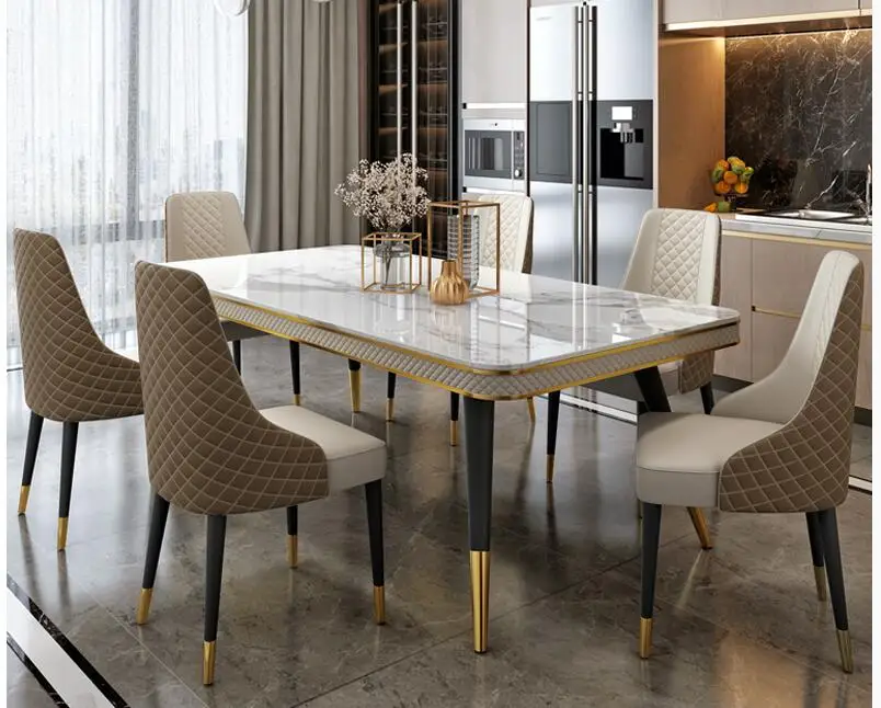 Marble countertop dining table and chair combination rectangular light luxury | Мебель