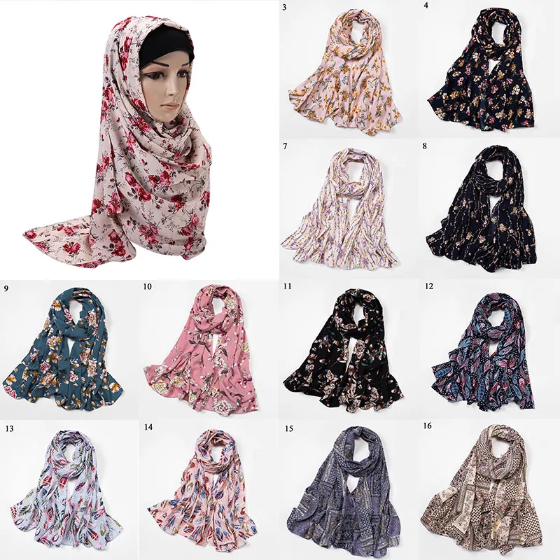 

Scarf Hijabs Headband Hijab Floral Shawls Muslim Headscarf Scarf Bubble Chiffon Bandana Women Scarf Large Size 175x72cm Shawl