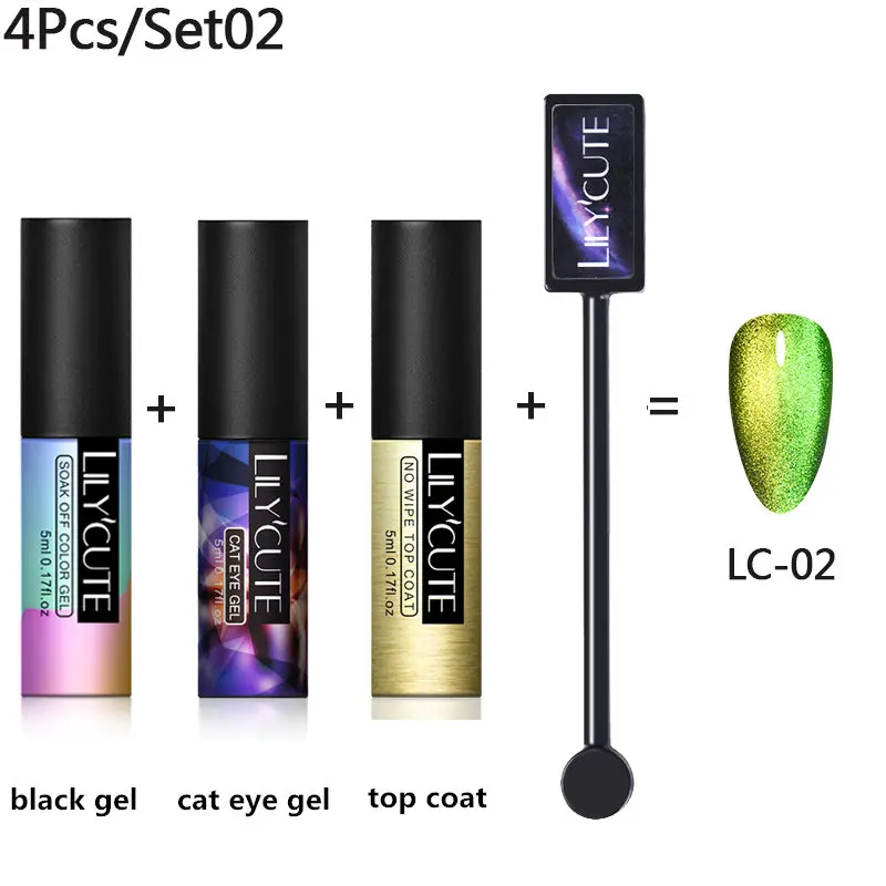 4pcs 02 LILYCUTE 9D Гель-лак «кошачий глаз» Гель-лак для использования с магнитом звездное небо Soak Off UV Auroras Магнитный Гель-лак для ногтей 5 мл - Цвет: 4pcs 02