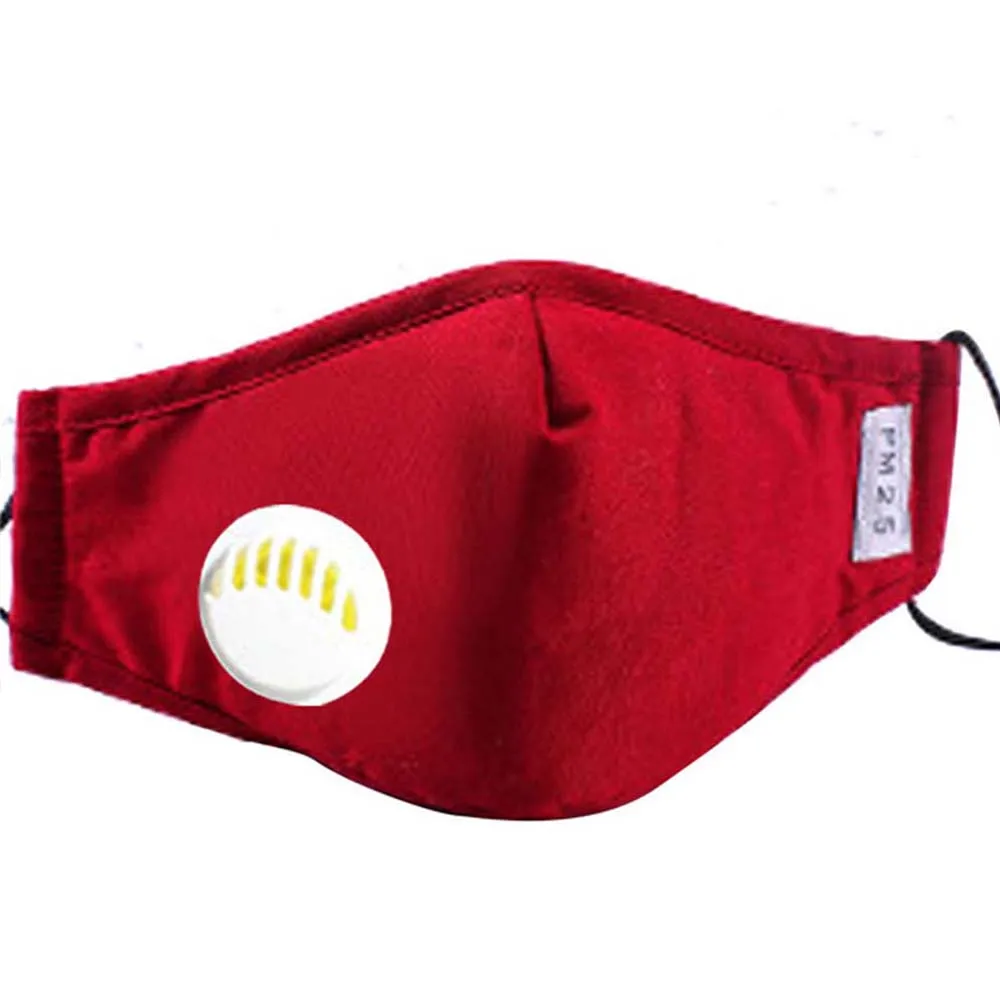 Solid Color red Мода унисекс Респиратор маска с дыхательным клапаном Моющийся хлопок активированный уголь фильтр PM2.5 рот маски Анти Пыль аллергия - Цвет: Solid Color red