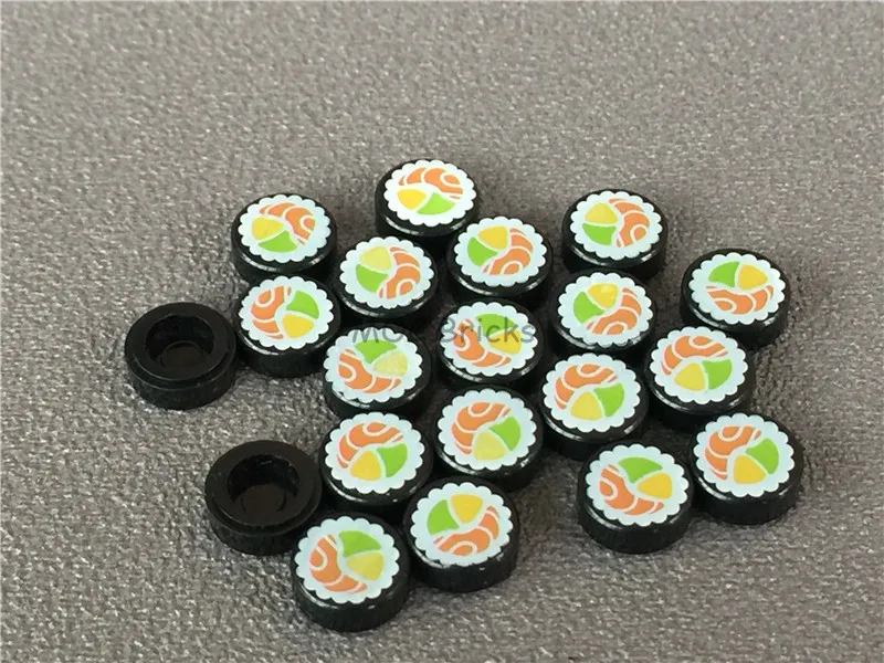 50 шт./лот MOC кирпичная плитка круглый 1x1 с суши лосось Маки ролл узор подходит для
