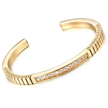 

Titanium Steel Cubic zironia encrusted Three-color Opening Stainless Steel Bangle