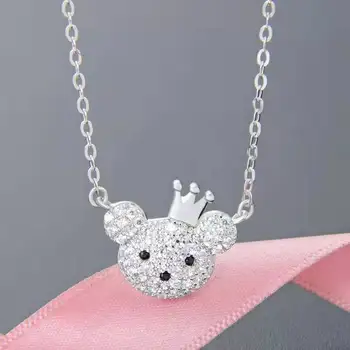 

Panda Polar Teddy Bear Necklace Pendant Jewelry for Women 925 Sterling Silver Princess Queen Crown Choker Necklaces for Girl Kid