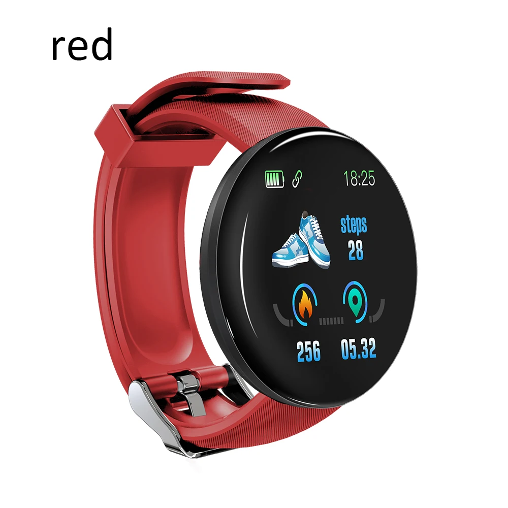 D18 новые умные часы для мужчин, кровяное давление, Круглые, Bluetooth, умные часы, женские часы, водонепроницаемые, спортивные, трекер, WhatsApp, для Android Ios - Цвет: Красный