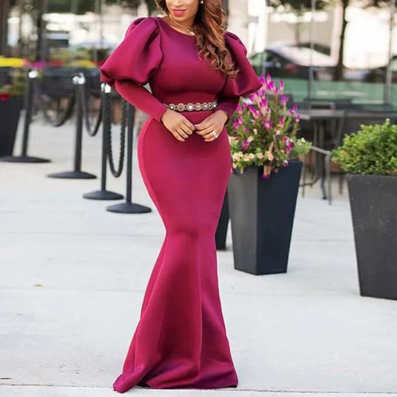 Maxi Bodycon Dress Women Clothes Dresses Woman Party Night Puffy Sleeves Dresses