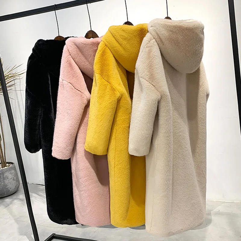 UPPIN популярное осенне-зимнее пальто из искусственного меха для женщин с капюшоном, утепленное длинное пальто из искусственного меха, Женское пальто, одежда размера плюс