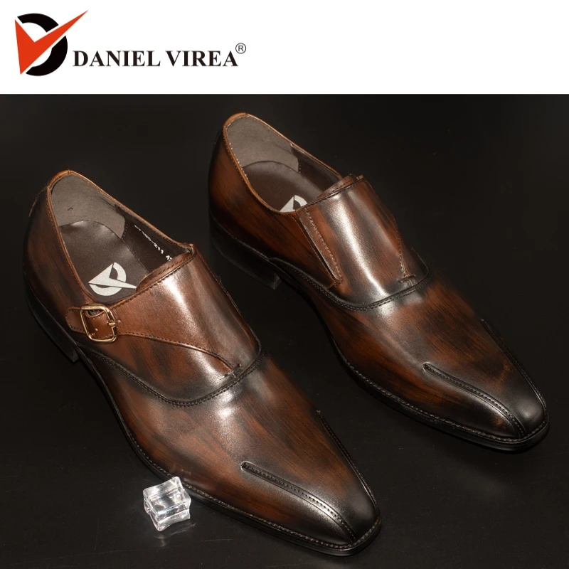 

Men's Bulkle Dress Wedding Leather Shoes Multicolour Coffee Color Pointed Toe Monk Strap Formal Business Office Slip On Shoe