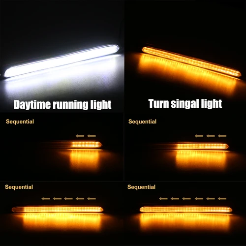 LED 자동차 DRL 주간 주행등, 방수 범용 DC 12V 자동 헤드라이트, 순차 방향 지시등, 노란색 흐름 주간 조명, 2 개 3