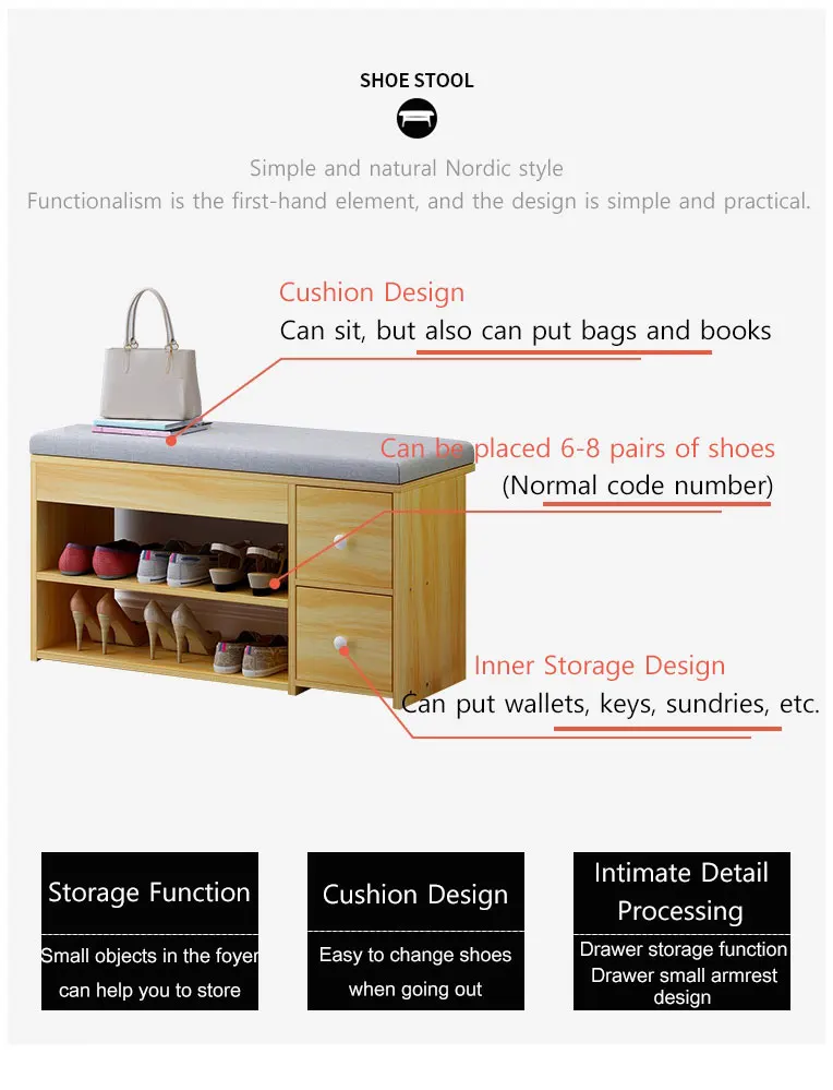 Nordic Creative Entrance Shoe Bench Storage Stool Multi-function Double-layer Shoe Rack Living Room Sofa Stool