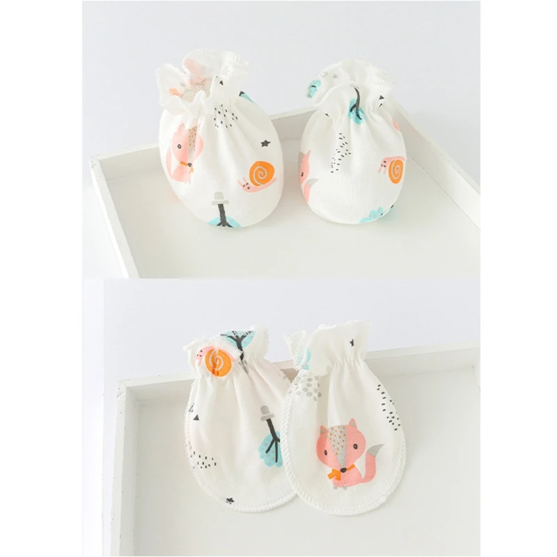 KLV Baby Anti Scratching Soft Cotton Gloves Foot Cover Hat Set Comfy Baby Mittens Socks Kit Toddler Newborn Mitten for 0-3Month