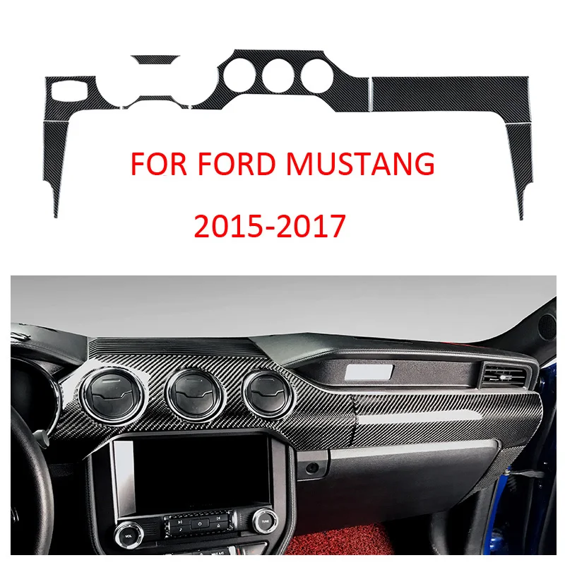 pcmos Real Carbon Fiber Inner Gear Shift Steering Wheel Frame Cover Interior Sticker Trim For Ford Mustang 2015-2017 Accessories