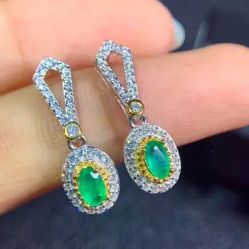 

New natural emerald earrings 925 silver two-color electroplating process high-end atmosphere