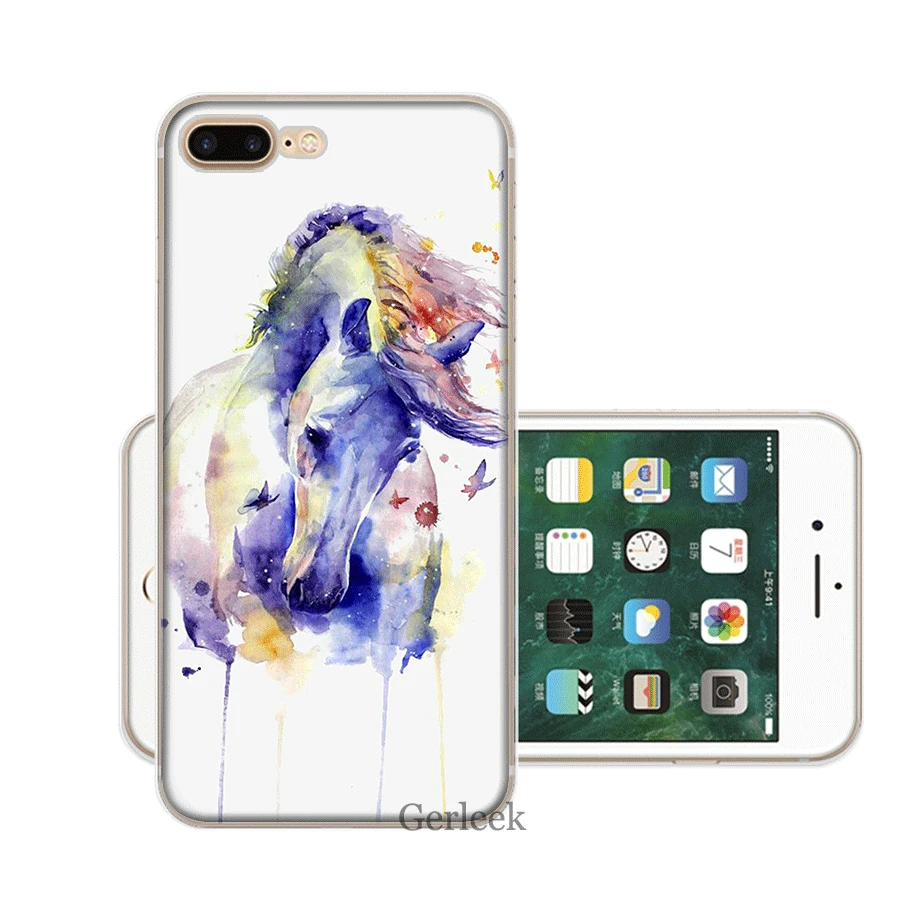Чехол для мобильного телефона iPhone 11 Pro 6 6s 7 8 P Lus iPhone XR X XS Max 5 5S SE Shell Акварельная Лошадь Картина маслом жесткий чехол