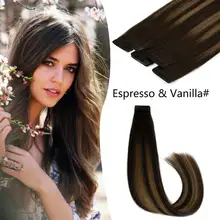 Парики K.S, 2,5 г/шт., Remy лента для наращивания, человеческие волосы для наращивания, прямые волосы на клейкой ленте, Balayage Espresso& Vanilla, 20 дюймов