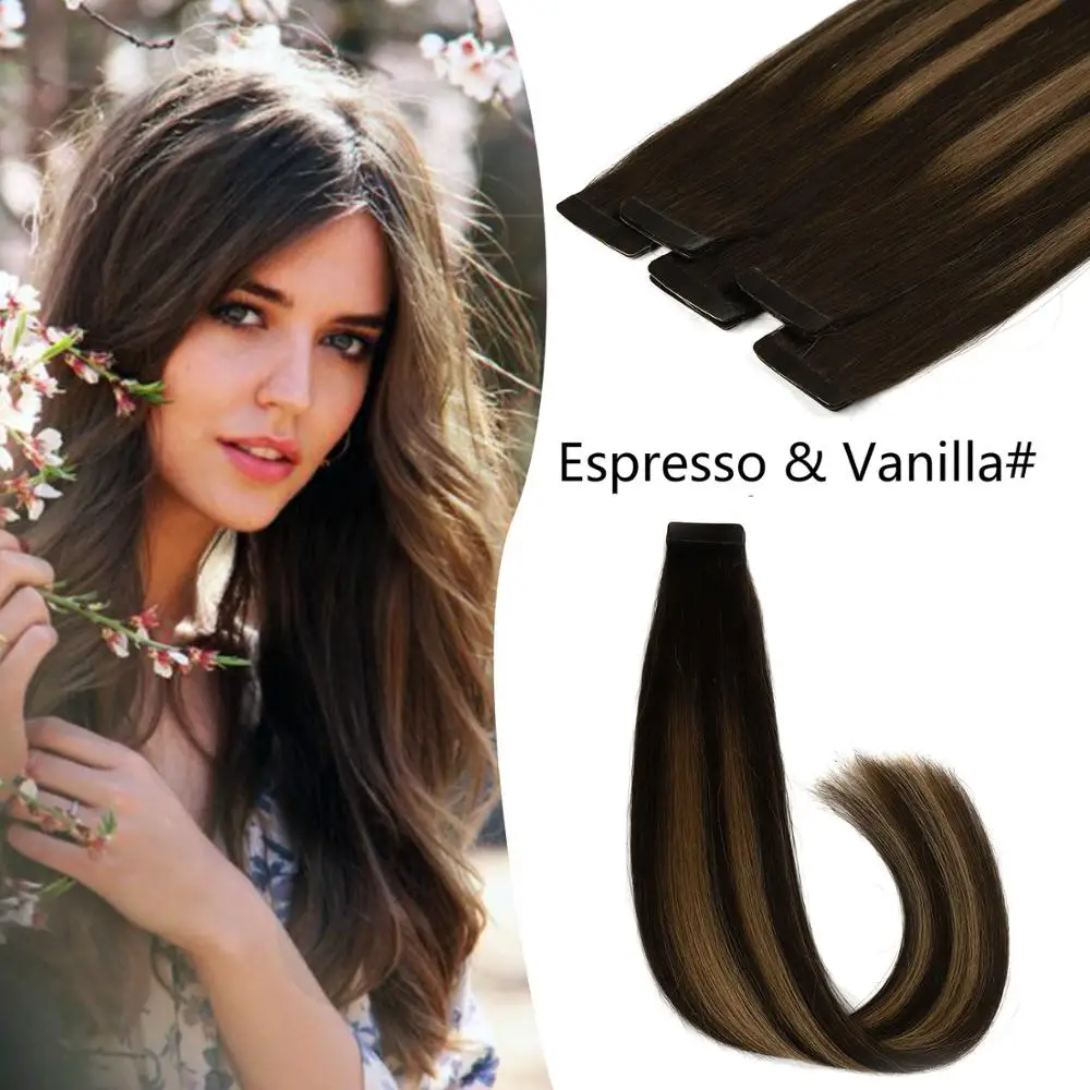 K.S WIGS 2.5g/pc Remy Tape In Human Hair Extensions Straight Double