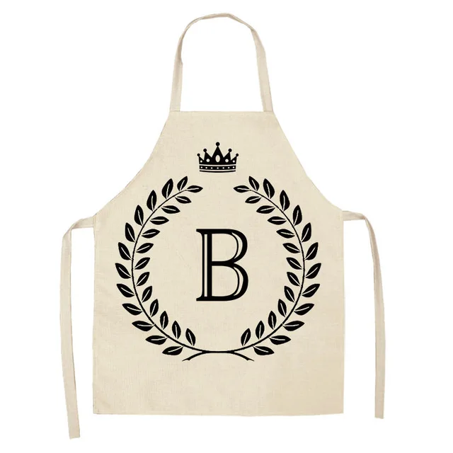 1Pcs Simple Crown Letter Printed Kitchen Apron for Woman Man Cotton Linen Aprons For Cooking Home Cleaning Tools WQTF16