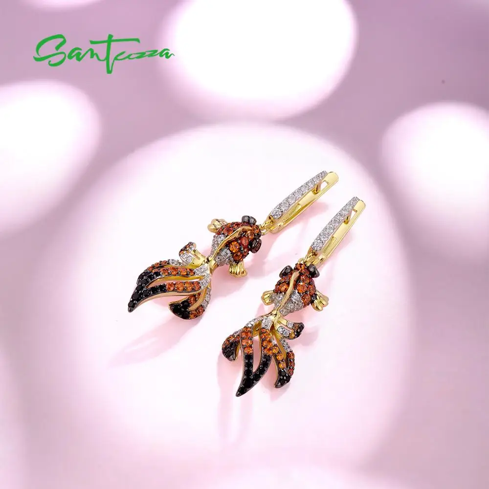 Женские серьги рыбки SANTUZZA серебряные подвески из 925 пробы фианита|earrings for|earrings for